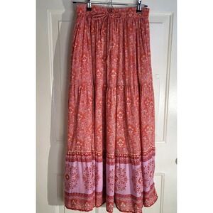 House of Skye Women's S/M Burnt Orange Tiered Lined Boho Gypsy Hippie Maxi Skirt